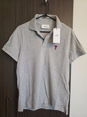 Ami Light Gray Polo with Maroon Heart Detail